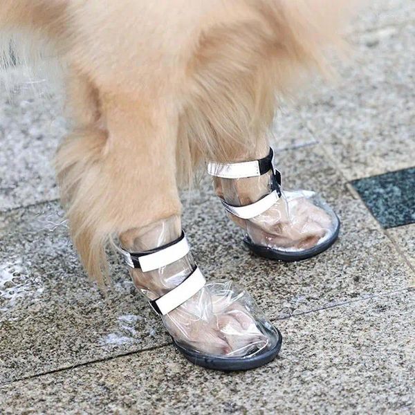 Vêtements pour chiens Chaussures imperméables antidérapantes réfléchissantes transparentes imperméables pour animaux de compagnie en plein air avec bandes pour petits chiens moyens