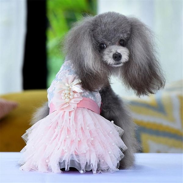 Vêtements pour chiens Robe de mariée Vêtements d'été Costumes de princesse Vêtements pour filles Robes pour animaux de compagnie Caniche Poméranie Schnauzer Outfit214j