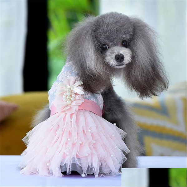 Vêtements de chien Robe de mariée Vêtements d'été Costumes de princesse Vêtements pour filles Robes pour animaux de compagnie Caniche Poméranie Schnauzer Outfit Drop Deliver Otpqq