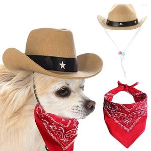 Vêtements pour chiens Western Cowboy Costume Chapeau Écharpe Ensemble Fleur De Cajou Tête Cou Pet Petit Moyen Grand Chiens