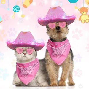 Appareils pour chiens Western Cowboy tenue rétro Design Costume Pet Costume avec LED Light Hat Heart Lens Lentes Lace-Up for Cat