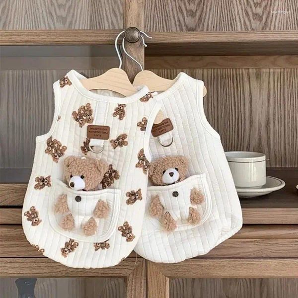 Ropa para perros oso blanco estampado mascota de algodón se puede usar para remolcar ropa pequeña de invierno teddy chihuahua abrigo caliente ropa de dibujos animados