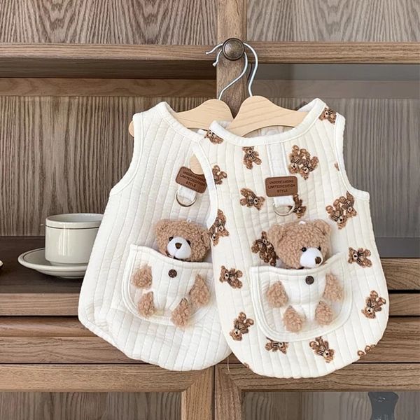 Vêtements pour chiens Ours blanc imprimé veste en coton pour animaux de compagnie peut être utilisé pour remorquer un petit chien vêtements d'hiver manteau chaud de Teddy vêtements pour chiens de dessin animé 231114