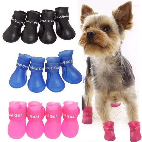 Vêtements de chien en gros été couleur bonbon chaussures en caoutchouc pour animaux de compagnie bottes de pluie gel de silice antidérapant