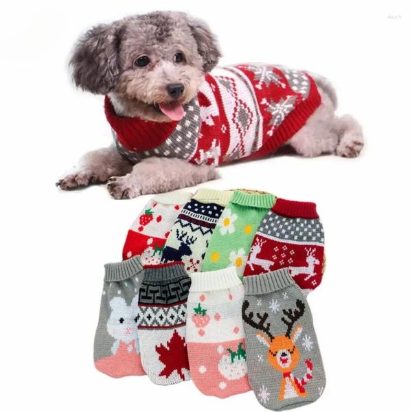 Ropa para perros Invierno Navidad Ropa para gatos Suéter cálido de dibujos animados para pequeños Yorkie Ropa para mascotas Abrigo Tejido de ganchillo Tela XS-3XL