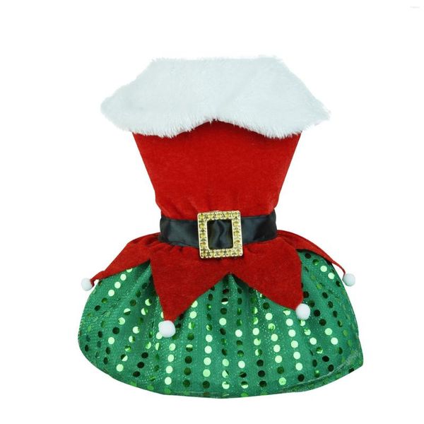 Ropa para perros Ropa de invierno Vestido de Navidad para perros pequeños Traje de árbol clásico Faldas de lentejuelas para mascotas con cuello de piel sintética