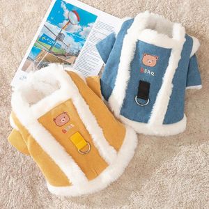 Vêtements pour chiens vêtements d'hiver mignon ours traction en coton manteau en peluche de chiot chaud