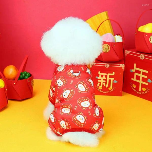 Vêtements pour chiens vêtements d'hiver costume festif chinois costume de saut de compagnie de compagnie chaude avec motif de dessin animé style traditionnel