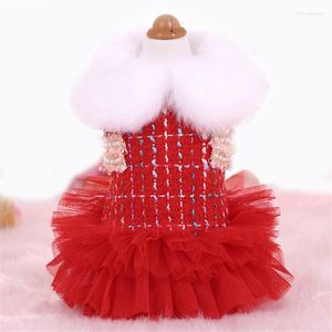 Chien vêtements vêtements d'hiver pour petits chiens fille luxe col en fausse fourrure robe manteau princesse chiot Tweed veste avec moelleux Tutu XS