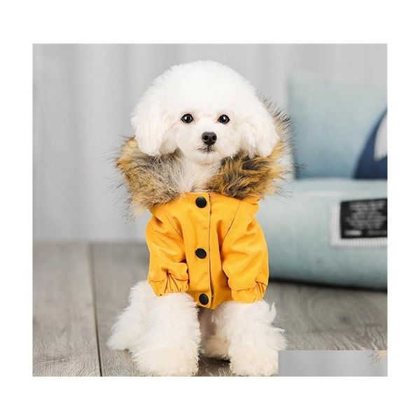 Vêtements de chien Vêtements d'hiver pour petits chiens Collier de fourrure de luxe Manteau à capuche Chaud Coupe-vent Veste pour animaux de compagnie rembourré Parka Chihuahua Yorkies 210 Dhiea