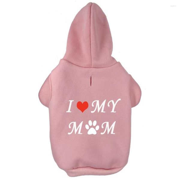 Ropa para perros, ropa de invierno, abrigo I Love My Mom, chaqueta polar para cachorros, sudadera cálida para gatos, ropa para mascotas, sudaderas con capucha para pequeños y medianos