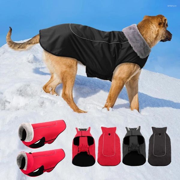 Ropa de perros Ropa de invierno Chaqueta de perros grandes impermeables con cuello de piel Cazas de ropa de mascota de algodón caliente para L-3xl grande