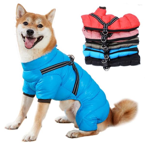 Vêtements d'hiver pour chiens avec harnais imperméable chaud rembourré zippé salopette pour petits chiens moyens manteau pour animaux de compagnie moelleux veste extérieure