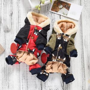 Ropa para perros Perros de invierno Abrigo de plumón Mascotas Sudaderas con capucha de cuatro patas Chaqueta cálida A prueba de viento Velet Ropa de lana Monos para Teddy