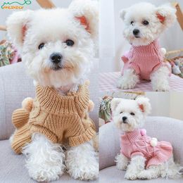 Chien vêtements hiver chiens robe pull avec noeud papillon vêtements à carreaux pour petite balle chaude chandails jupe teckel Chihuahua robes