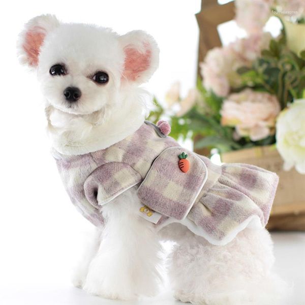 Vêtements pour chiens Robe d'hiver Plaid thermique doux cerise chiot vêtements pour animaux de compagnie pour la fête chat princesse rose