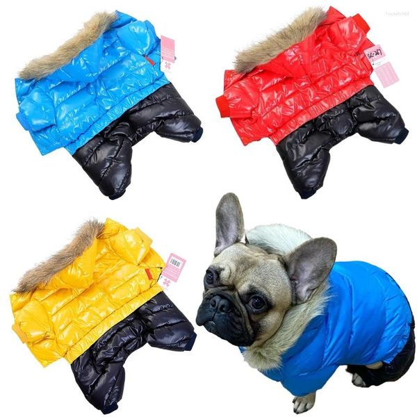 Ropa para perros Monos de invierno para perros pequeños y grandes Impermeable Cuello de piel cálido Chaqueta con capucha Cachorro Mascota Mono con capucha Ropa para bulldog francés