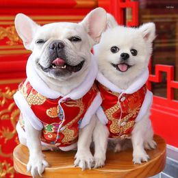 Hondenkleding winter huisdier Chinese tangpak jas 2023 jaar kostuumstijl tweebenige kleding kat puppy warme gewatteerde kleding