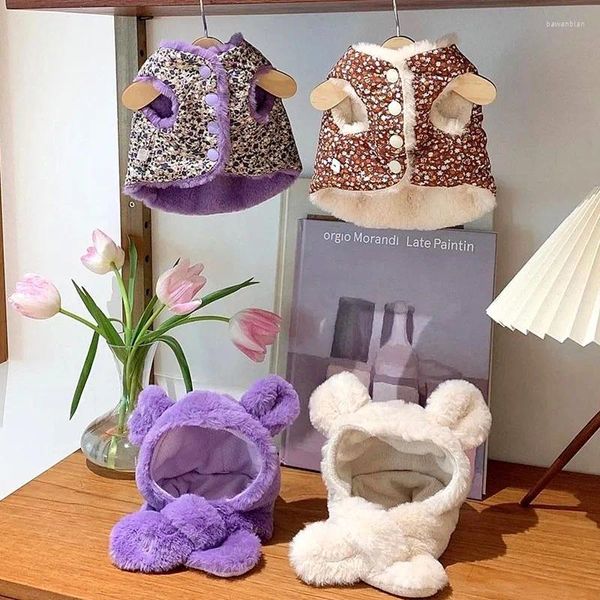 Ropa para perros ropa para mascotas de invierno Enviar sombrero de perros estampado de chaqueta más terciopelo caliente para ropa de algodón mediana pequeña Chihuahua perro