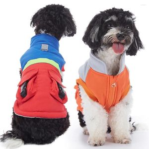 Vêtements pour chiens d'hiver vêtements pour animaux de compagnie bicolore double sac réfléchissant veste rembourrée en coton manteau plus velours chaud tendance décontractée