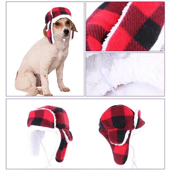Vêtements pour chiens hiver chapeau animal chaud en peluche lei feng béret tricot tricot doux réglable accessoires à plaid à vent de vent extérieur