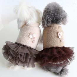Vêtements pour chiens Hiver Princesse Polaire Robe Manteau pour chiens Chaud Tulle Fleur Chiot Jupes
