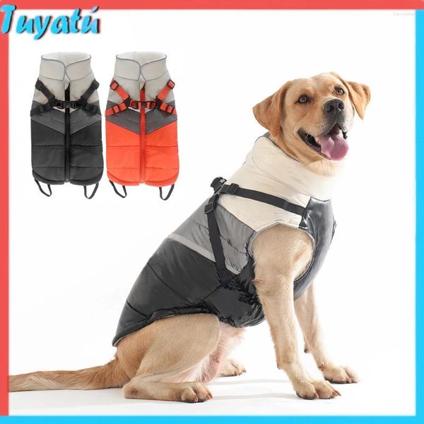 Ropa para perros Invierno Invierno Chaqueta de felpa impermeable con franja reflectante de color naranja negro para ropa de lluvia tibia para ropa de aire libre