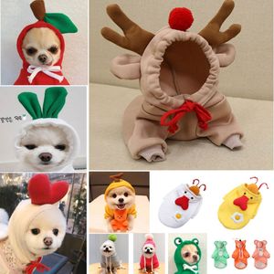 Vêtements pour chiens pull d'hiver manteau en peluche à capuche costume de renne de noël veste chiot chat chien vêtements 2pcs HH21-828