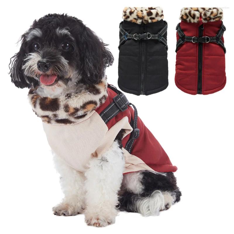 Hundkläder Vinter varm kappa för små medelstora hundar vindtät turtleneck västjacka med sele husdjur utomhus kallt väderkläder