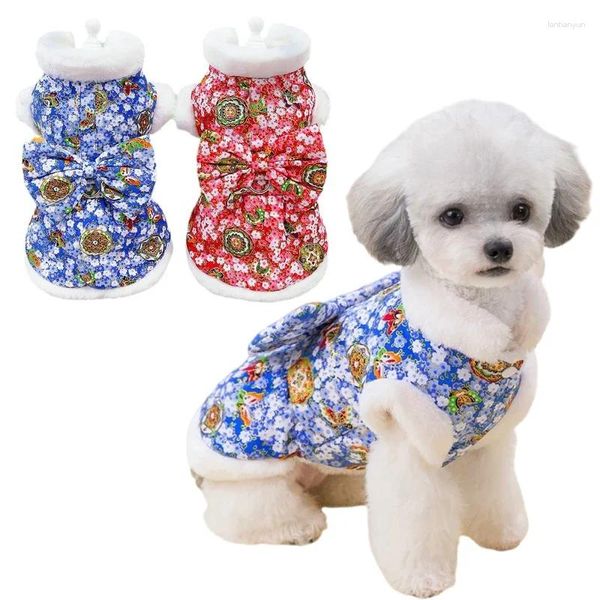 Appareils pour chiens Hiver Chiens chauds en manteau avec un gros arc Puppy Coton Cloth