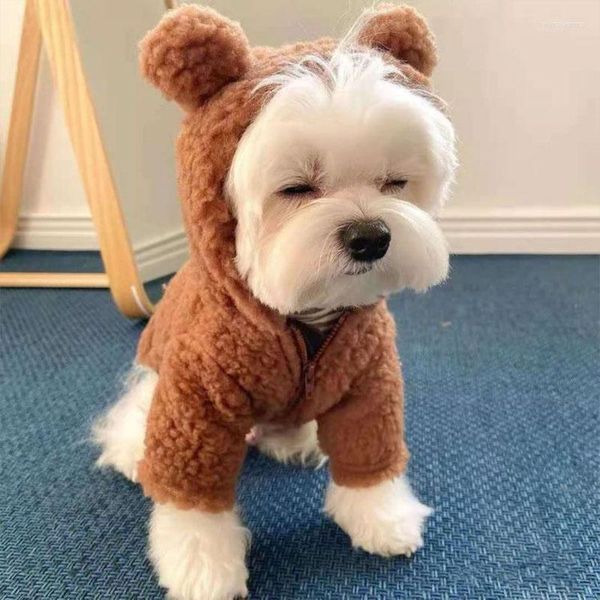 Ropa para perros Ropa de invierno cálida para mascotas INS Oso lindo Fleece Dos pies Sudaderas con capucha Teddy Bichon Perros pequeños y medianos Chaqueta de moda Abrigos