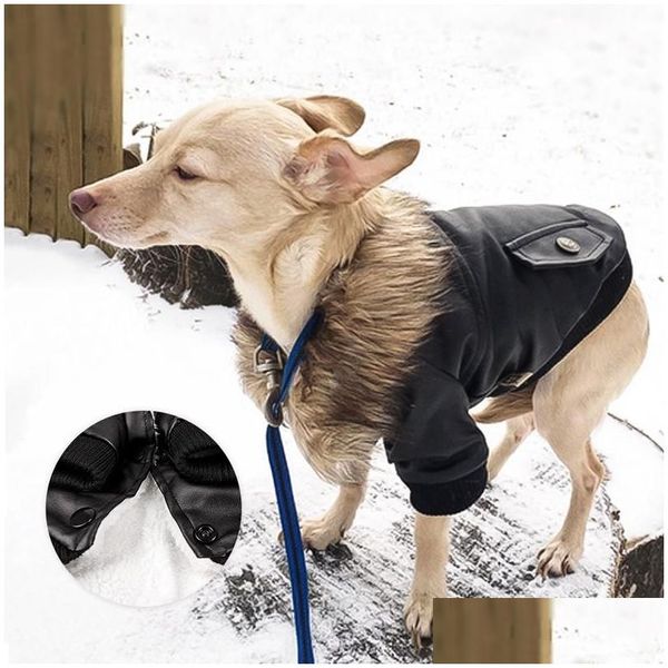 Vêtements pour chiens hiver chaud vêtements pour animaux de compagnie sweat à capuche de sport vêtements automne et vestes manteaux de fourrure en cuir chiot gilet livraison directe maison jardin Dhukk