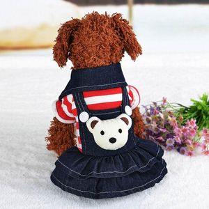 Hondenkleding XS-XL Jean-jurk Huisdierenkleding voor honden Streep Puppy Kleine capuchonjas Leuke geruite geborduurde spijkerrok