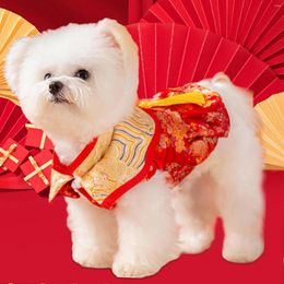 Vêtements de chien année Costume robe gland Cheongsam Qipao Tang costume gilet pour petits chiens chiot chats vacances chinois