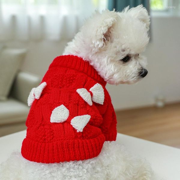 Chien Vêtements Année Rouge Sphynx Chat Vêtements Blanc Noeud Papillon Couleur Unie Chandail Designer De Luxe Noël York Vêtements Pour Petits Animaux