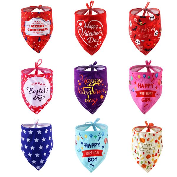 Bandana lavable pour chien, écharpe pour animaux de compagnie, pour la saint-valentin, Thanksgiving, jour de remerciement, joyeux noël, Halloween, anniversaire, pour chiens, foulard, chats, accessoires de Festival