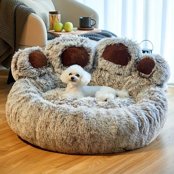 Lit pour chien chat canapé pour animaux de compagnie mignon forme de patte d'ours confortable lits de couchage pour animaux de compagnie pour petit moyen grand coussin moelleux doux lit pour chien 231220
