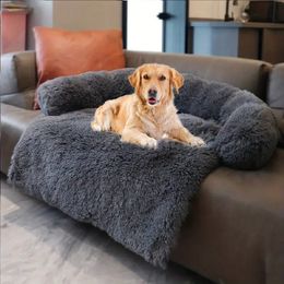 Tapis de chien en peluche moelleux pour lit de chien pour protecteur de meubles avec housse lavable amovible pour grands chiens et chats de taille moyenne