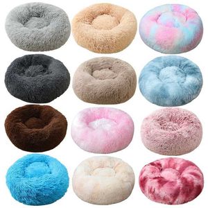 Lit de chien Pet Kennel rond longue peluche super doux lit de couchage chaise longue chat maison hiver chaud canapé panier pour petit moyen grand chien 211009