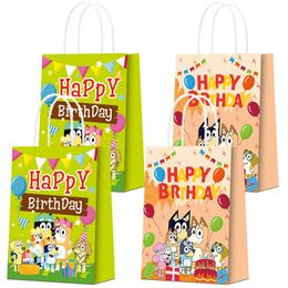 Bolsa de papel con tema de cumpleaños para perros, bolsa de papel kraft blanco con fondo cuadrado, para envolver regalos