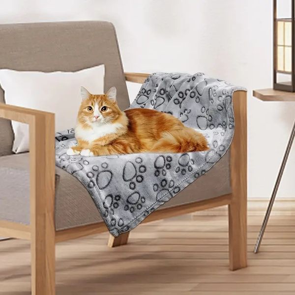 Couvertures pour chiens de grande taille, couverture en polaire douce pour chien, couverture moelleuse pour animaux de compagnie, couverture de tapis de sommeil chaud pour canapé-lit, chiot mignon avec empreinte de patte)