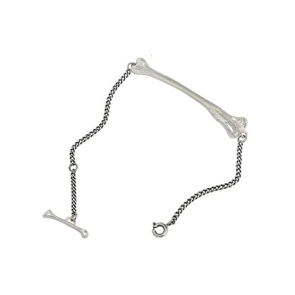 Bracelet d'os de chien Bijoux vintage Bones Curb Chain 925 Sterling Silver 240424
