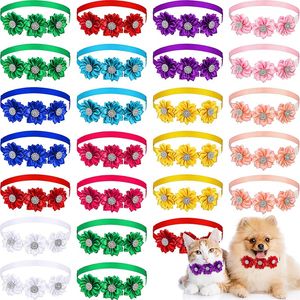 Pajaritas para perros Ropa para perros Collar de flores con diamantes de imitación Multicolor Corbatas para gatos pequeños Suministros para mascotas