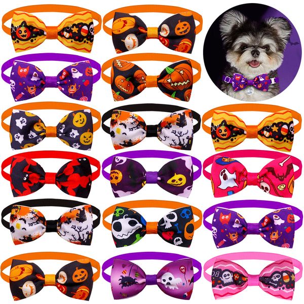 Nœuds papillon pour chien Halloween Vêtements pour chien Nœuds de chat réglables Cravates Citrouille Fantôme Pet Collier de nœud papillon Accessoires pour la Toussaint Automne Thanksgiving Décoration A381