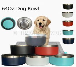 Bol de chiens 64oz 1800 ml 304 Fiches en acier inoxydable Feeding Feeder Water Station alimentaire Solution Puppy Supplies2466137