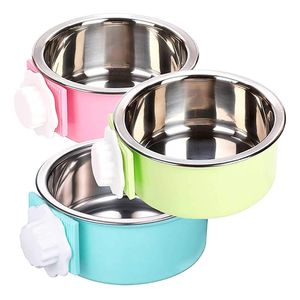 Cuenco para perro, jaula colgante de acero inoxidable extraíble para mascotas, alimentador de agua y comida, taza para gallinero para gatos, cachorros, pájaros, ratas, conejillos de indias