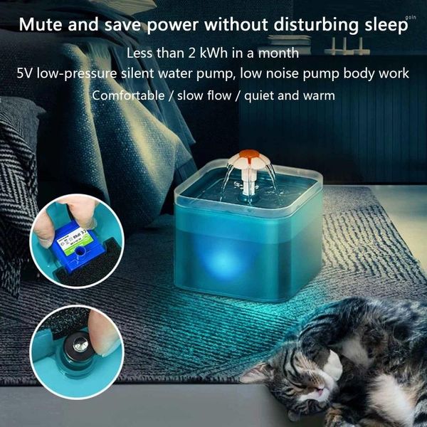 Cuencos para perros Fuente de agua para gatos Dispensador automático USB Filtración cuádruple Luz LED