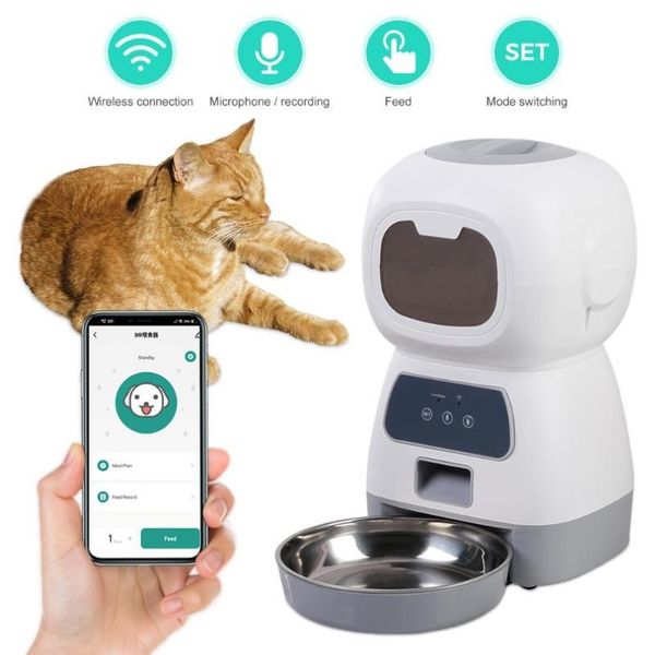 Comederos para perros 3 5L Wifi Control remoto de aplicaciones Alimentador automático inteligente para mascotas para gatos Perros Dispensador de alimentos Temporizador Suministros Alimentación 244e
