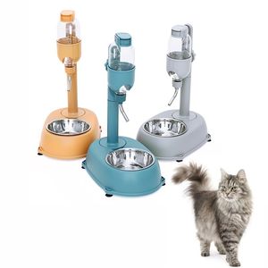 Bols pour chiens mangeoires bol anti-basculement avec bouteille d'eau potable en plastique distributeur automatique mangeoire bouilloire suspendue chat nourriture conteneur fournitures pour animaux de compagnie 230111