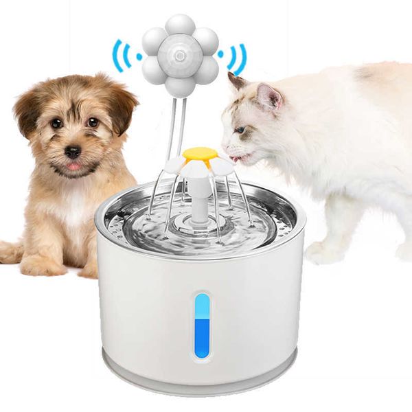 Tazones para perros Alimentadores Fuente de agua automática para gatos Tazón para beber para mascotas con sensor de movimiento infrarrojo Dispensador Alimentador Iluminación LED Adaptador de corriente Y2303